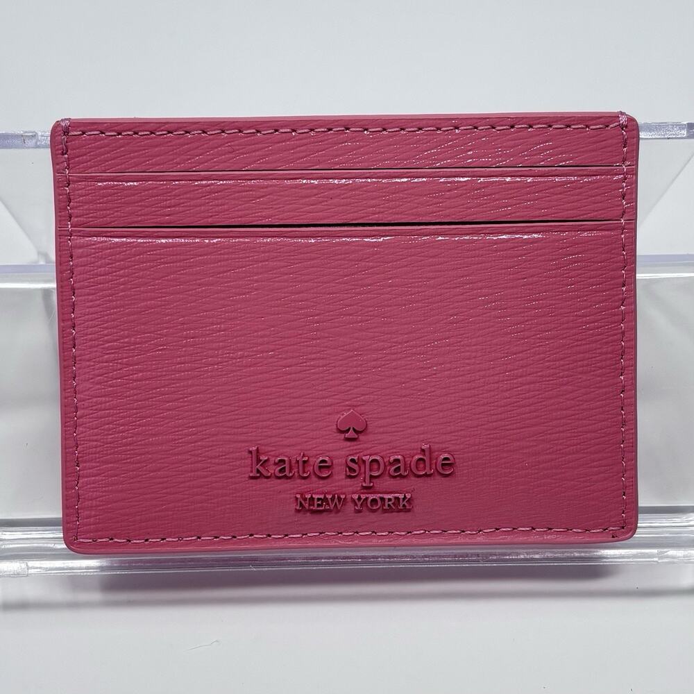 Kate Spade Floral Embellishment Applique Leather Card Holder Wallet Pink